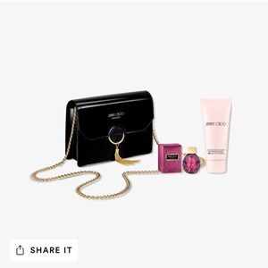 Jimmy Choo Parfums Small Black Crossbody Bag, Fever Perfume and Hand Cream Set